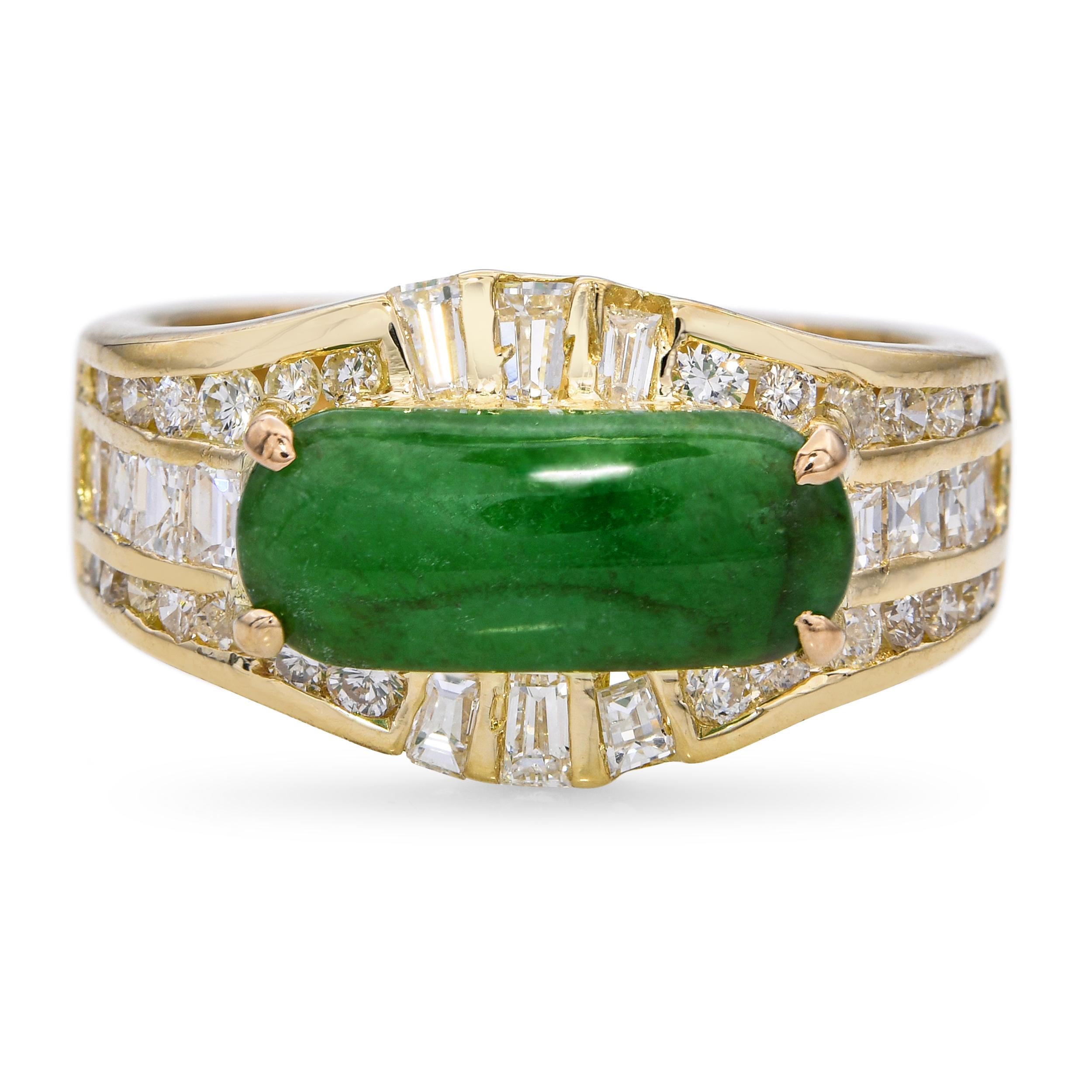 Vintage 18k Yellow Gold Jade and 1.06tcw Diamond Ring