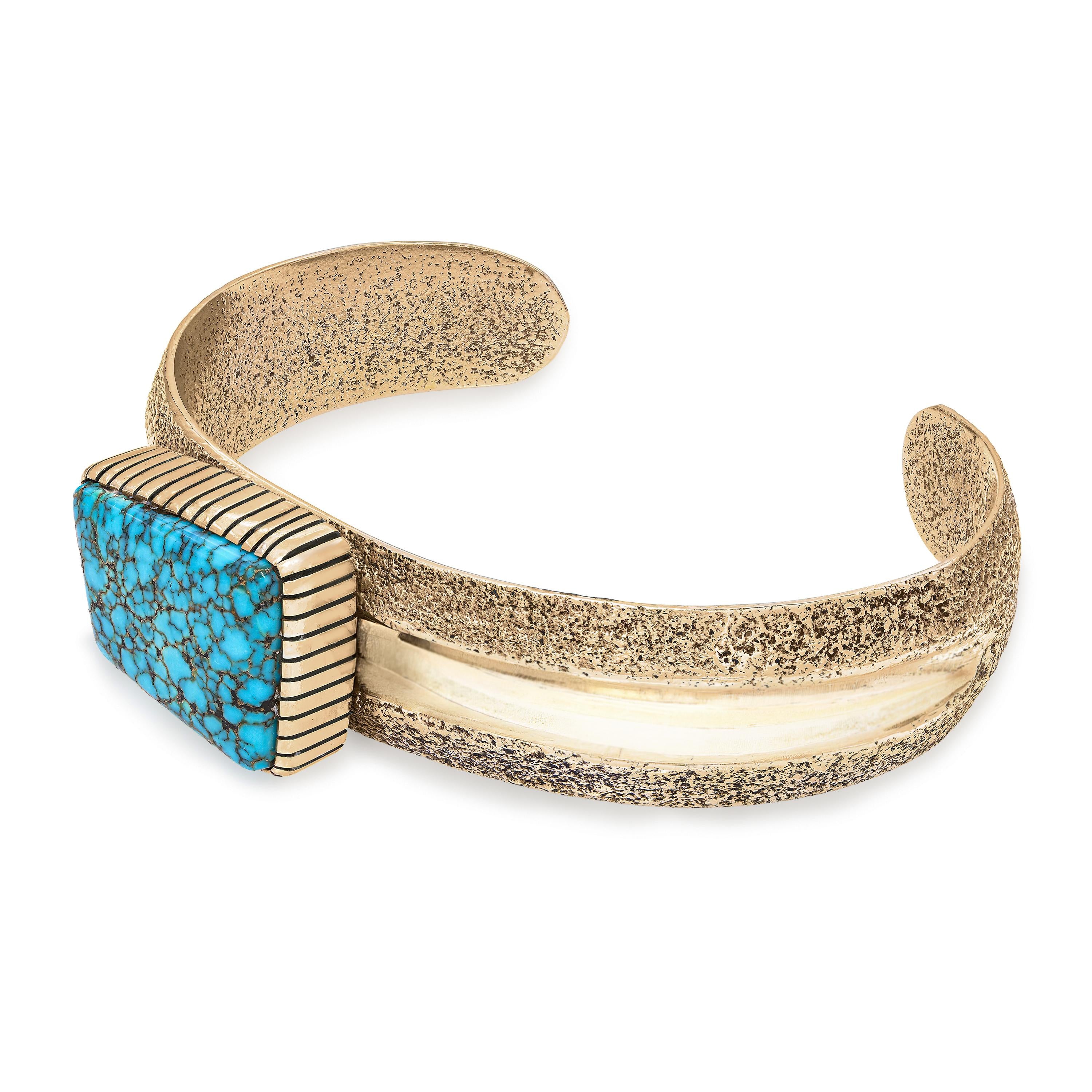 Vintage 14k Yellow Gold Bradley Gashwazra Red Mountain Spiderweb Turquoise Cuff
