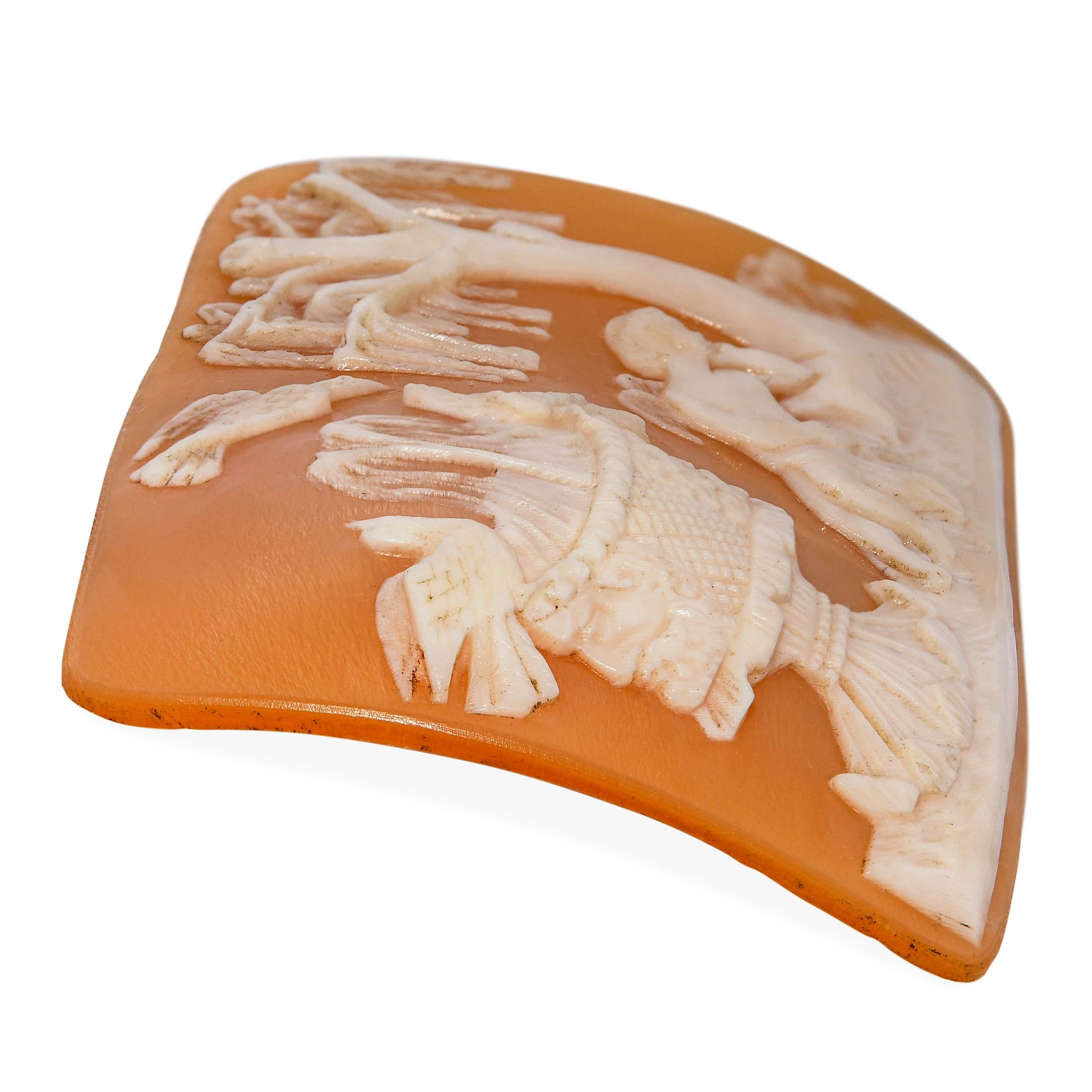 Antique Eros Resting by a Tree and Fountain Loose Shell Cameo