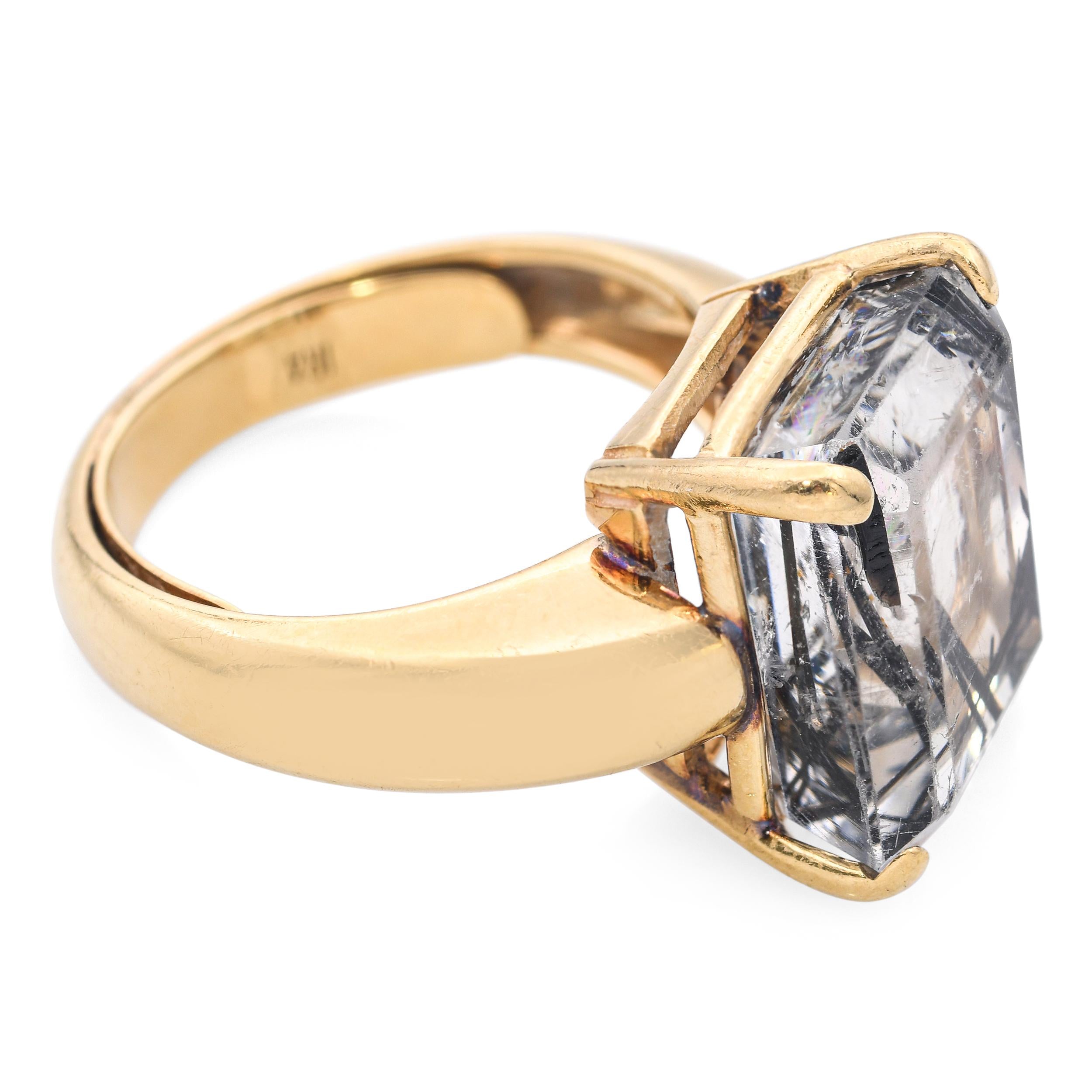 Vintage 14k Yellow Gold Sagenite Schorl in Quartz Ring