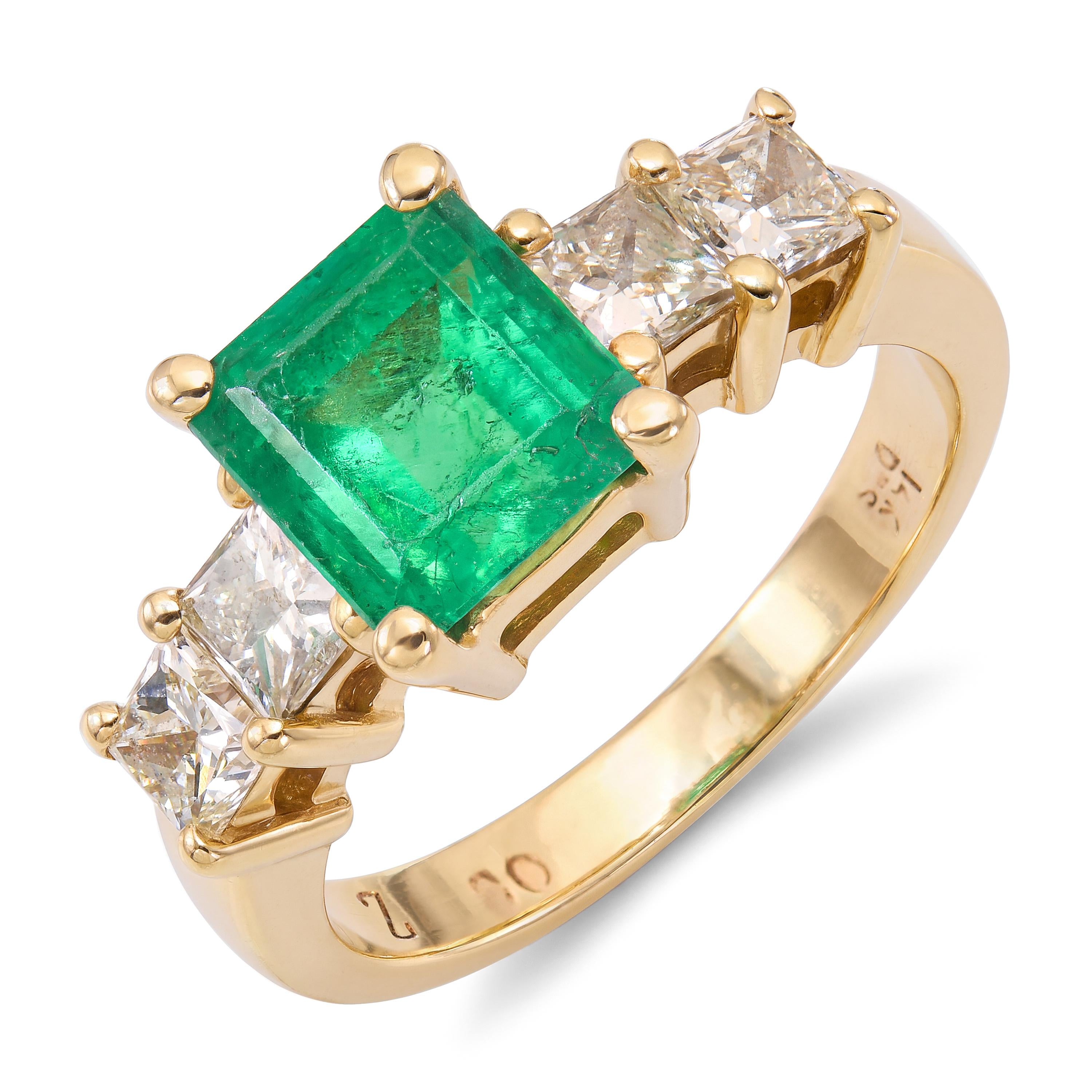 Vintage 14k Yellow Gold Emerald and Diamond Ring