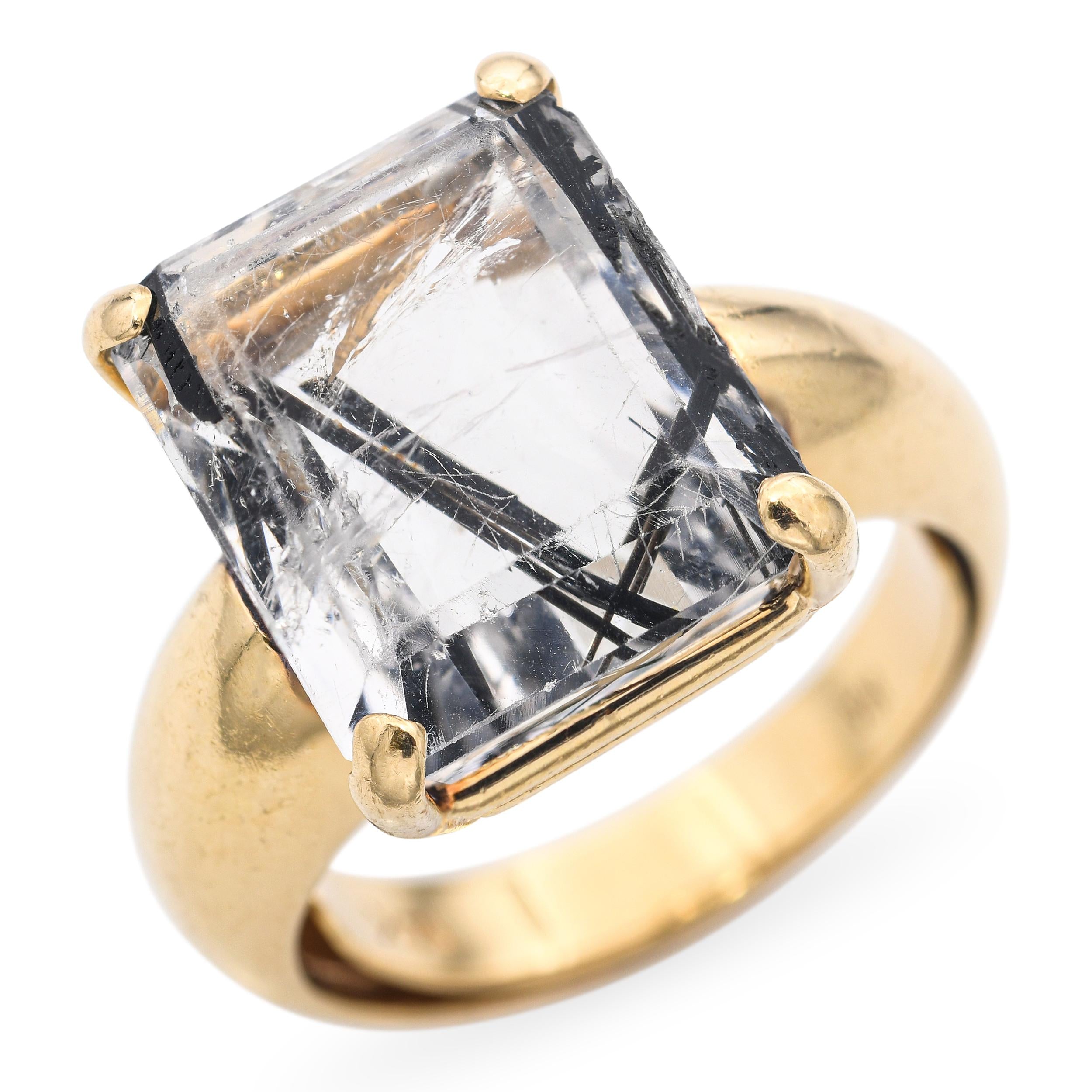 Vintage 14k Yellow Gold Sagenite Schorl in Quartz Ring