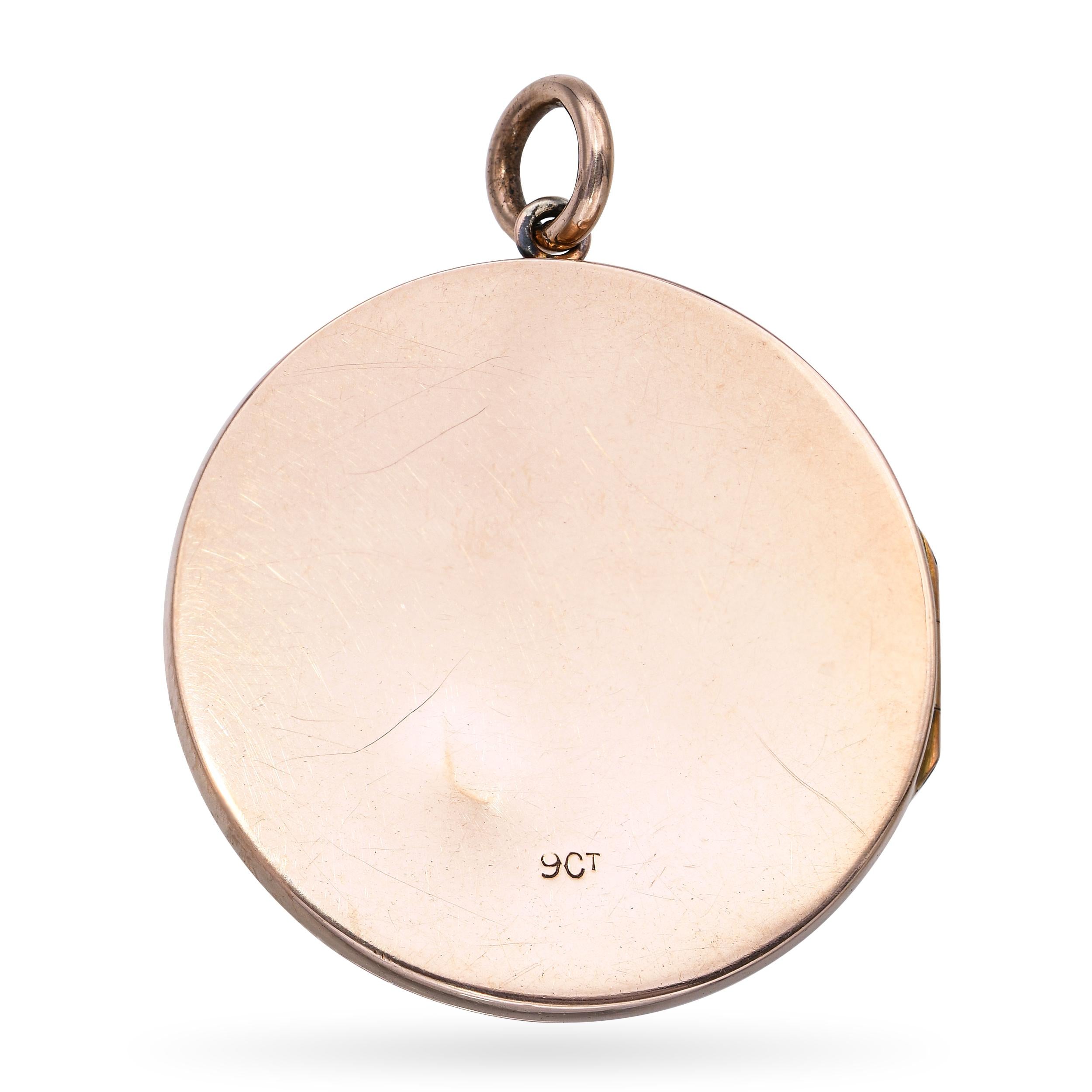 Antique 9k Gold Irish Harp Enamel Quis Separabit Crest Locket Pendant