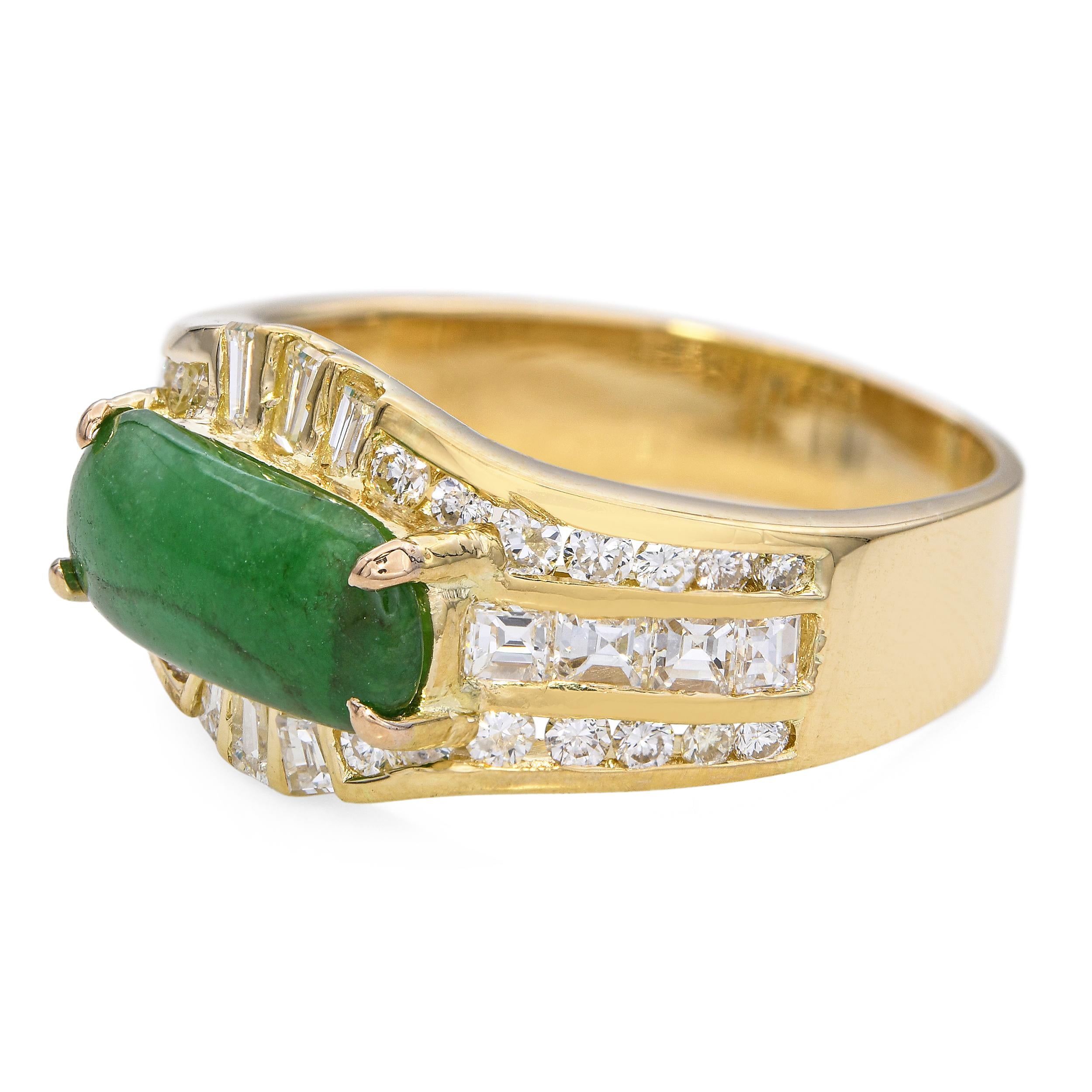 Vintage 18k Yellow Gold Jade and 1.06tcw Diamond Ring