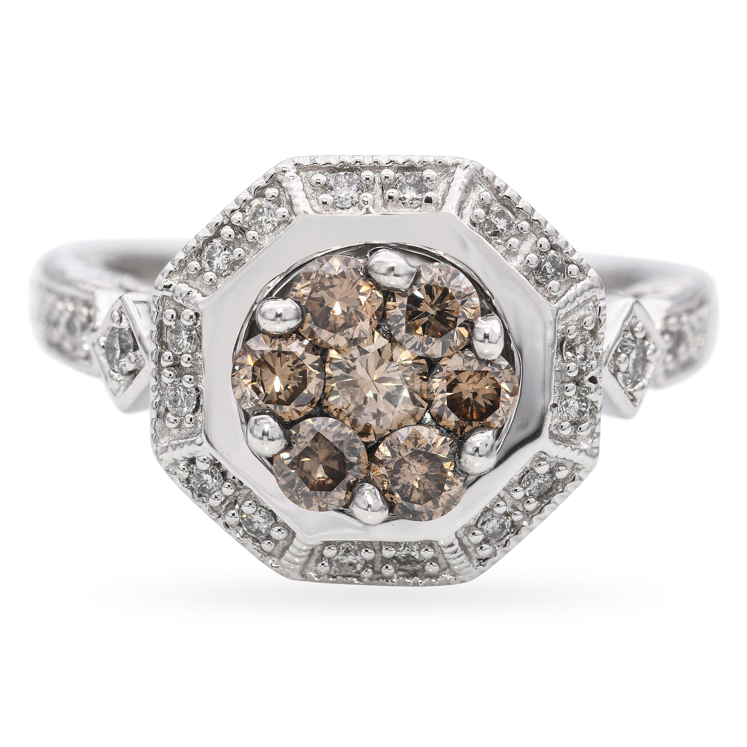 EFFY 14k White Gold 0.95tcw Colored Diamond Cluster Ring