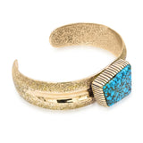 Vintage 14k Yellow Gold Bradley Gashwazra Red Mountain Spiderweb Turquoise Cuff