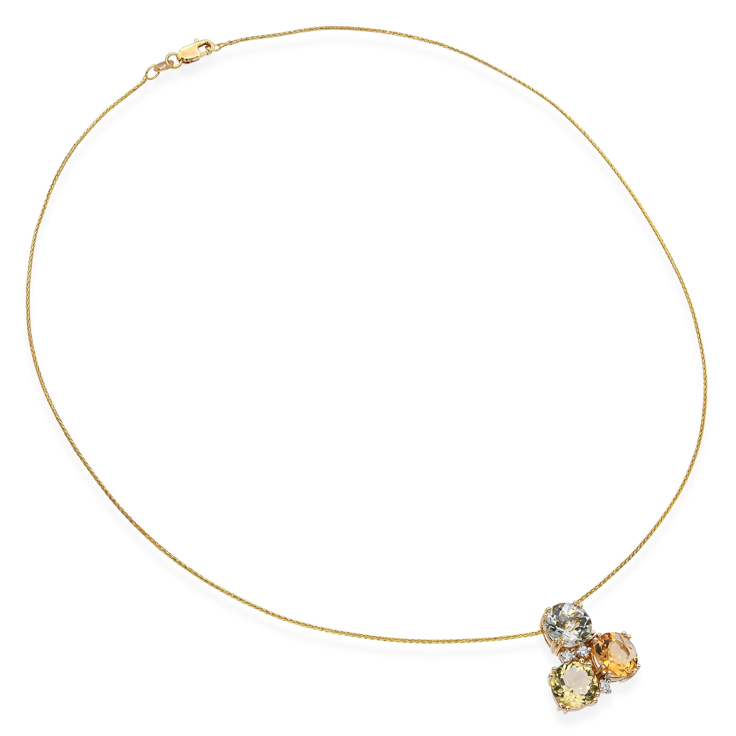 Vintage 14k Yellow Gold 6.31tcw Beryl Cluster & Diamond Pendant Necklace