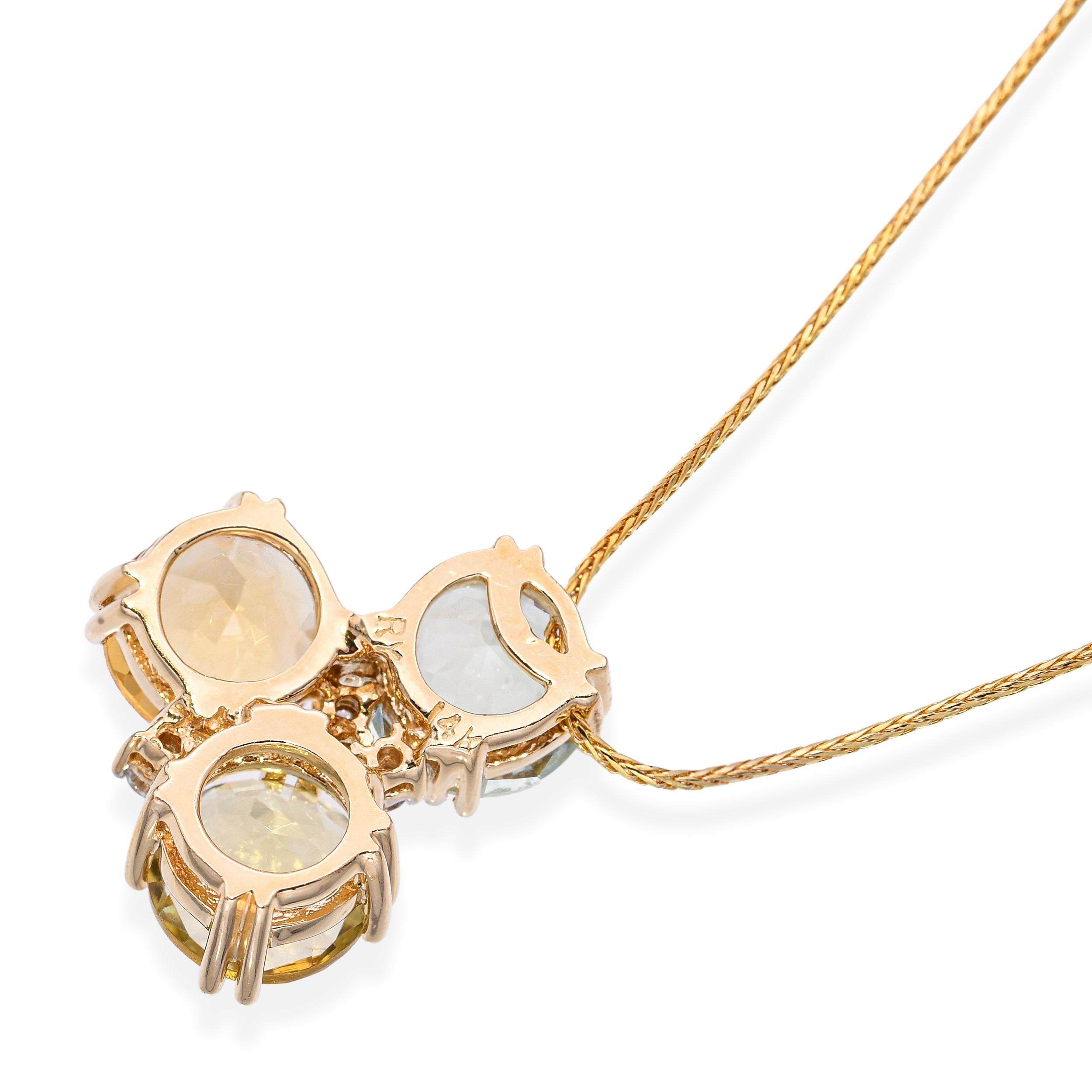 Vintage 14k Yellow Gold 6.31tcw Beryl Cluster & Diamond Pendant Necklace