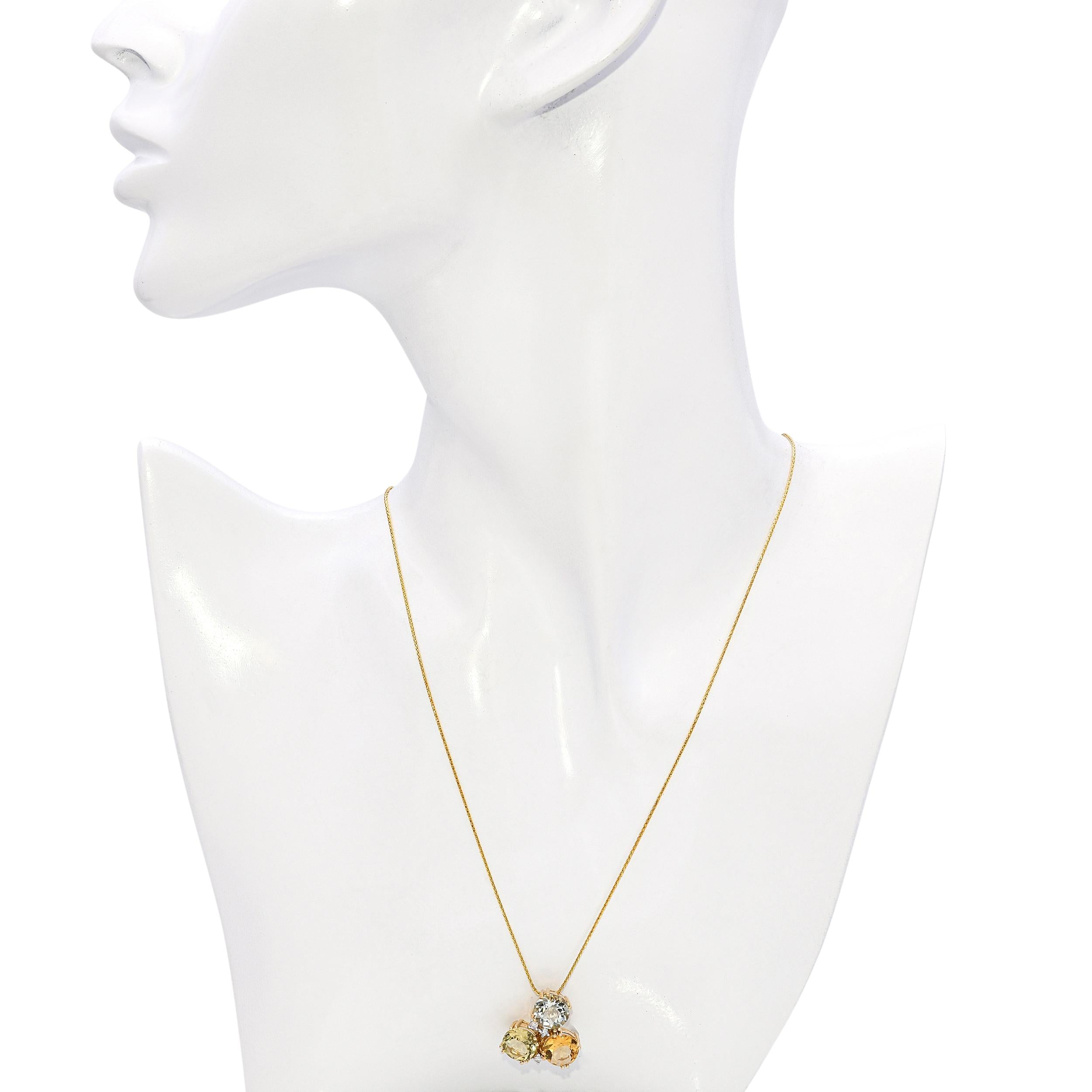 Vintage 14k Yellow Gold 6.31tcw Beryl Cluster & Diamond Pendant Necklace