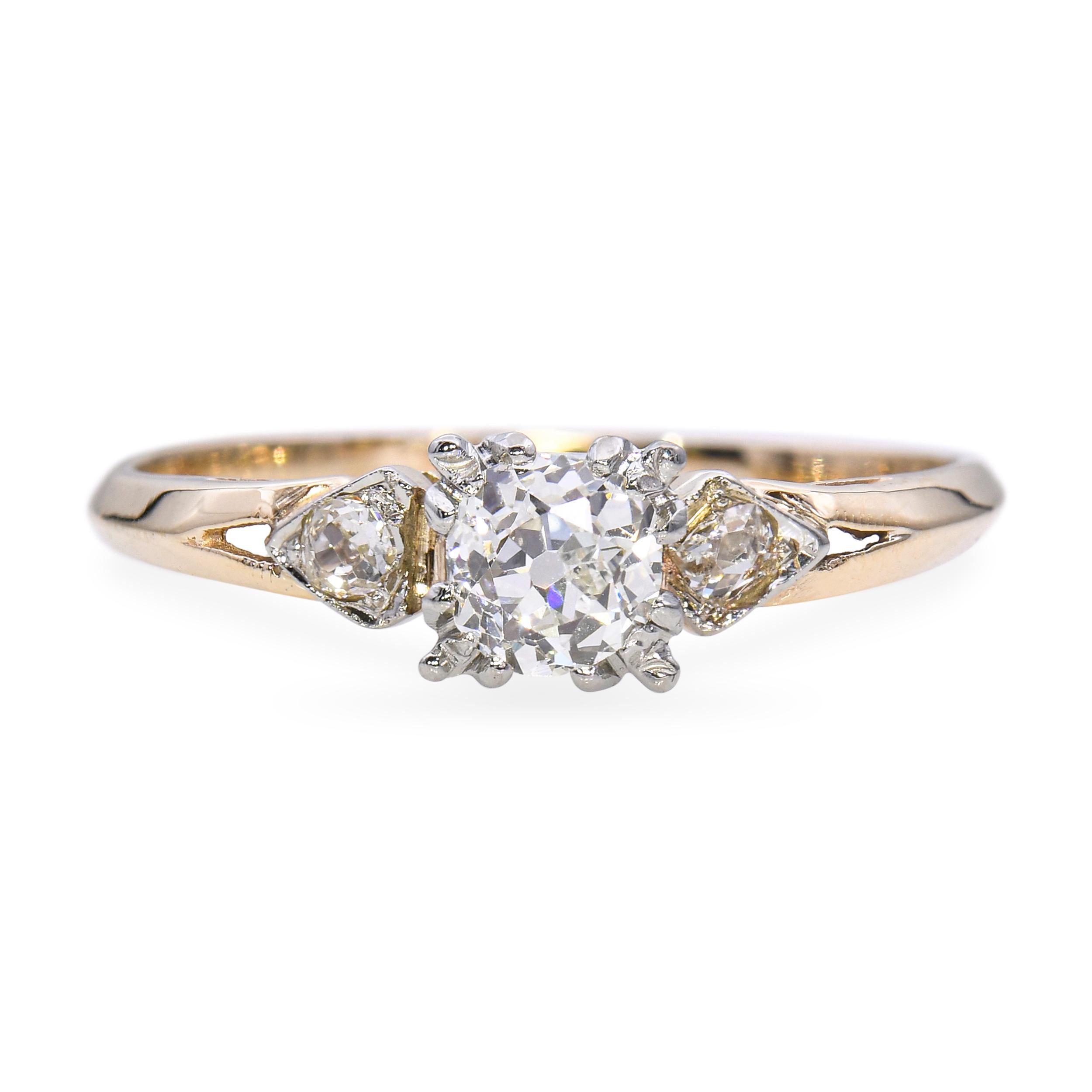 Antique 14k Yellow Gold 0.53tcw J Si1 Old Mine Cut Diamond Ring