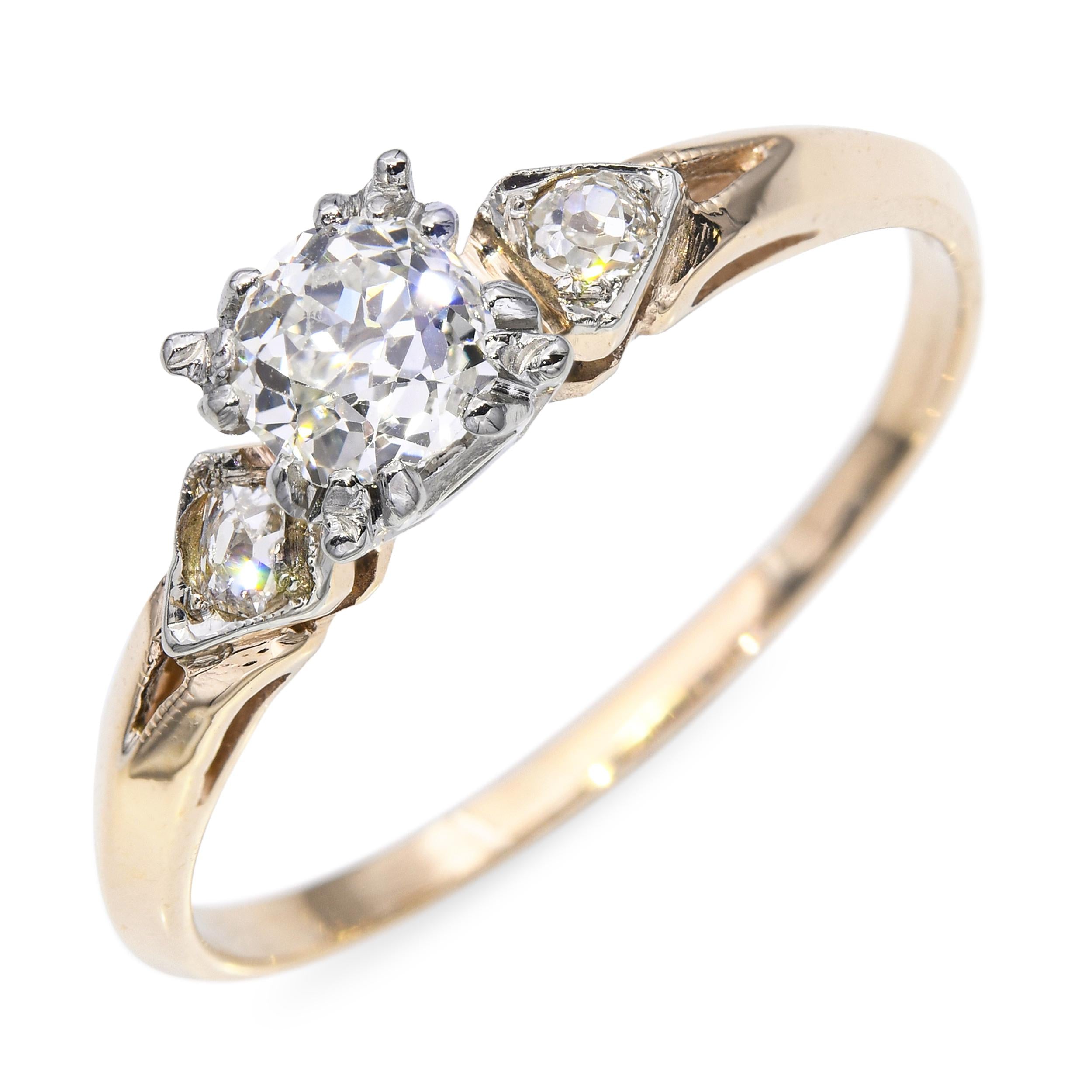 Antique 14k Yellow Gold 0.53tcw J Si1 Old Mine Cut Diamond Ring