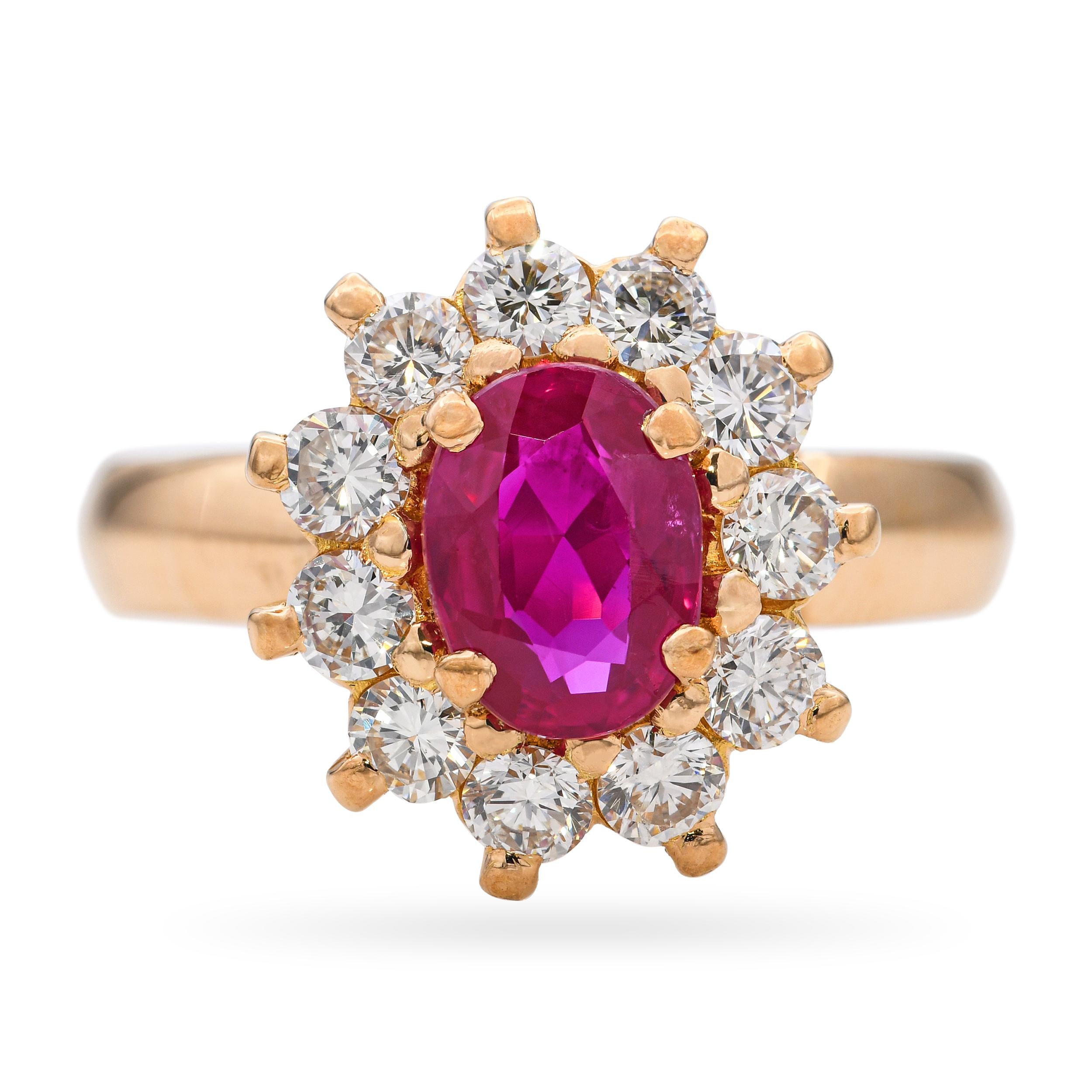 Vintage 21K Yellow Gold 0.75ct Ruby and Diamond Halo Ring