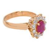 Vintage 21K Yellow Gold 0.75ct Ruby and Diamond Halo Ring