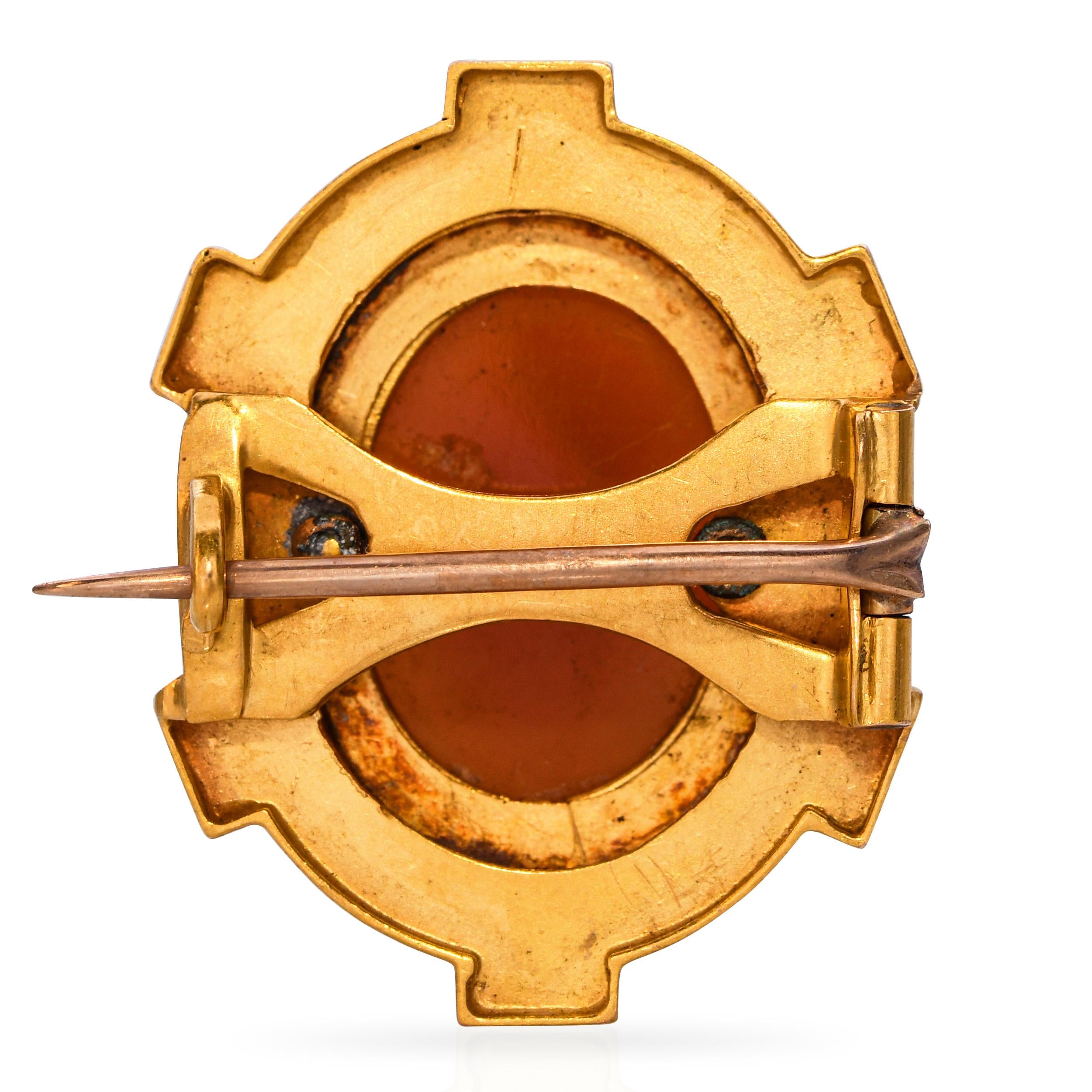 Antique 22K Gold Hardstone Cameo Seed Pearls Muse Erato Brooch Pin