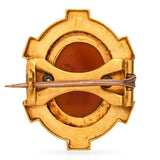 Antique 22K Gold Hardstone Cameo Seed Pearls Muse Erato Brooch Pin