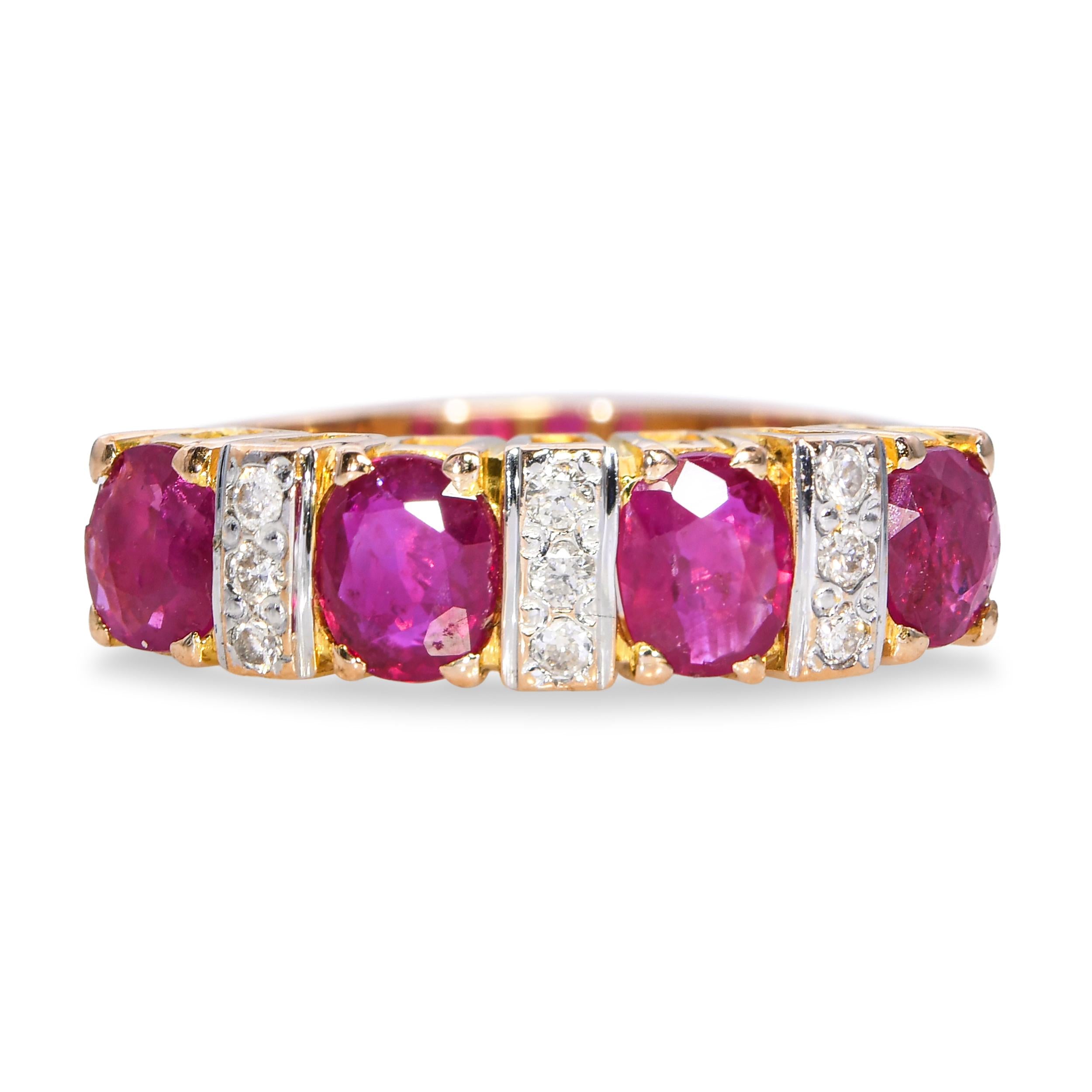 Vintage 14k Yellow Gold 1.50tcw Burmese Ruby and Diamond Half Band Ring