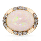 Antique Arts and Crafts 14k Yellow Gold and Silver Opal Diamond Floral Brooch