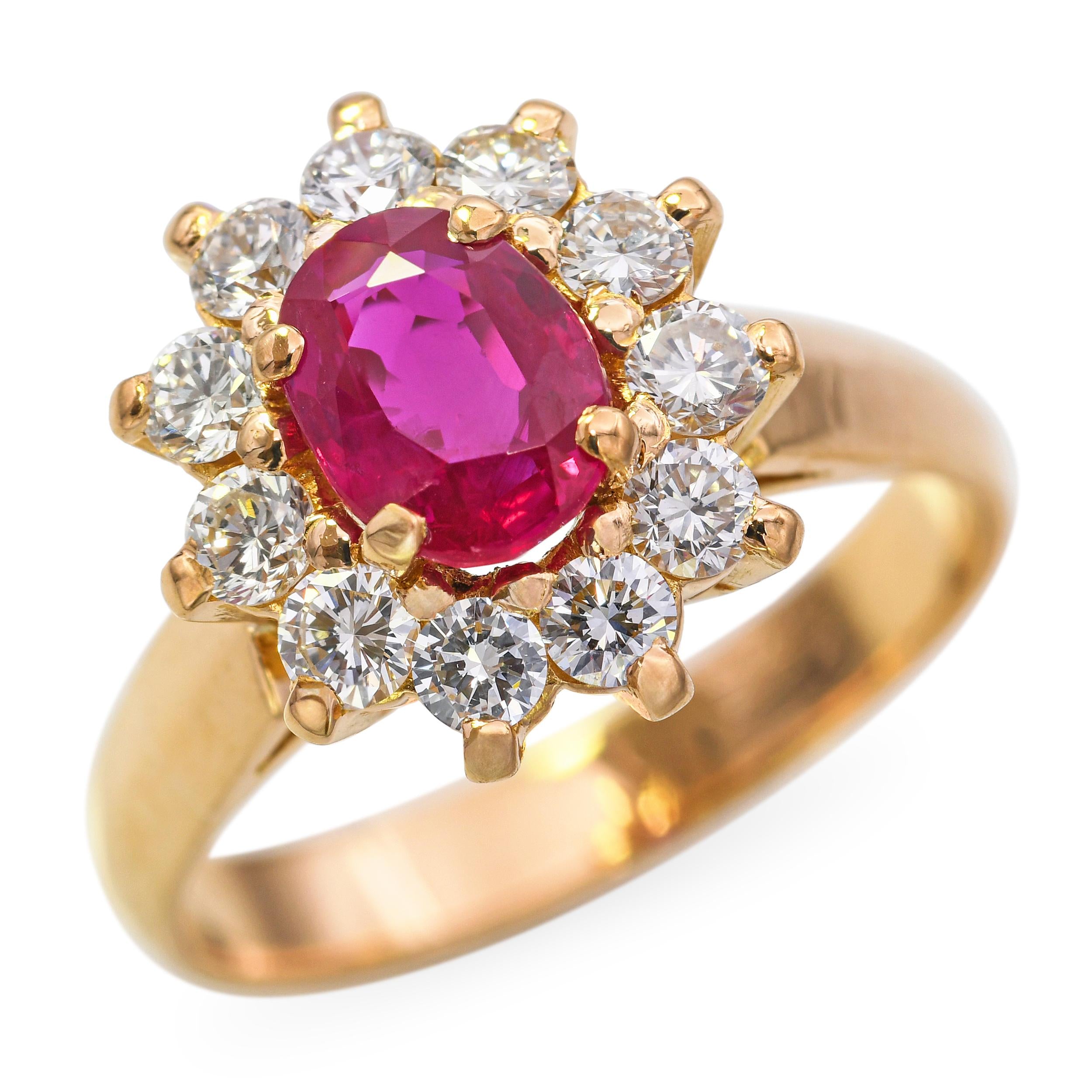 Vintage 21K Yellow Gold 0.75ct Ruby and Diamond Halo Ring