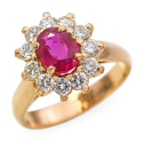 Vintage 21K Yellow Gold 0.75ct Ruby and Diamond Halo Ring