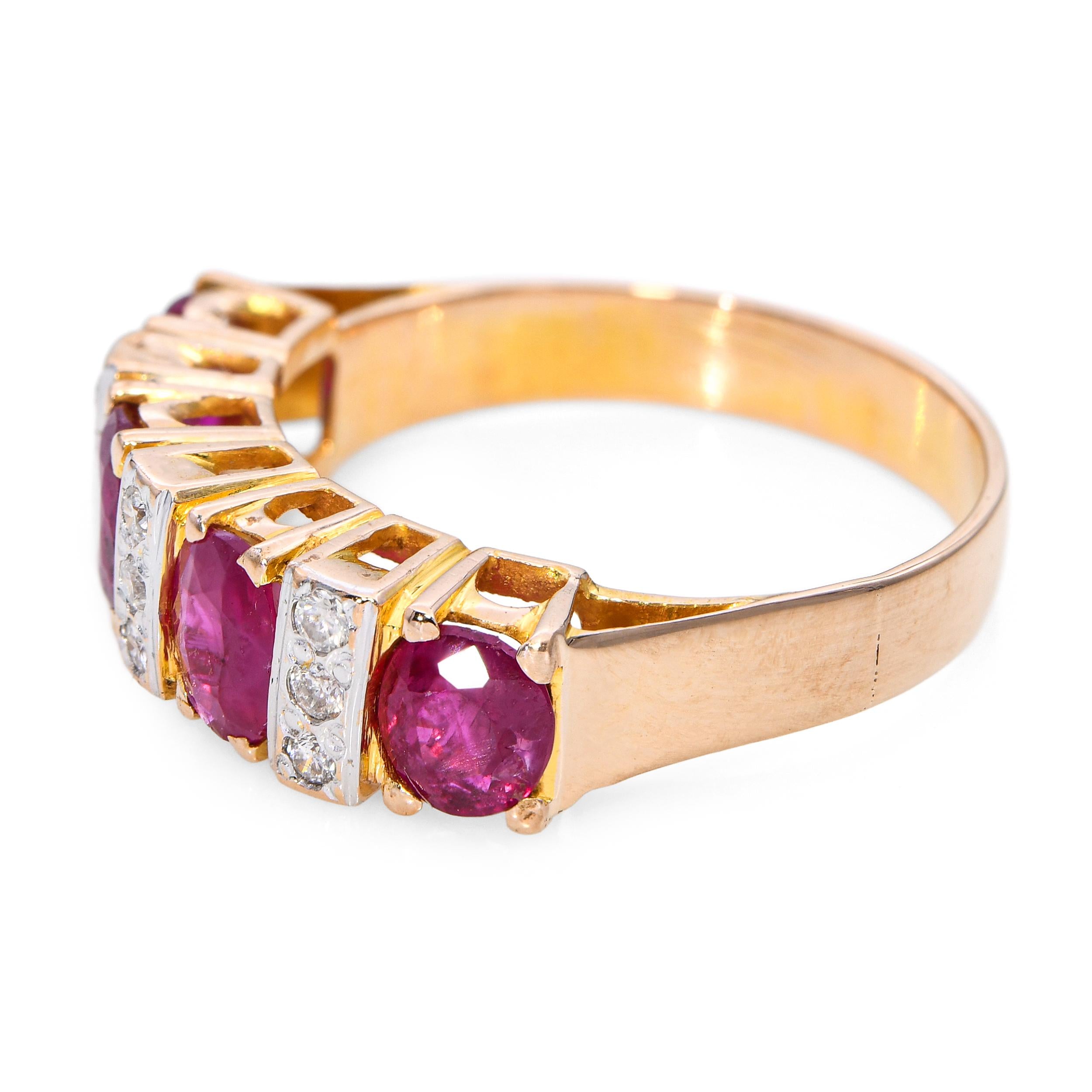 Vintage 14k Yellow Gold 1.50tcw Burmese Ruby and Diamond Half Band Ring
