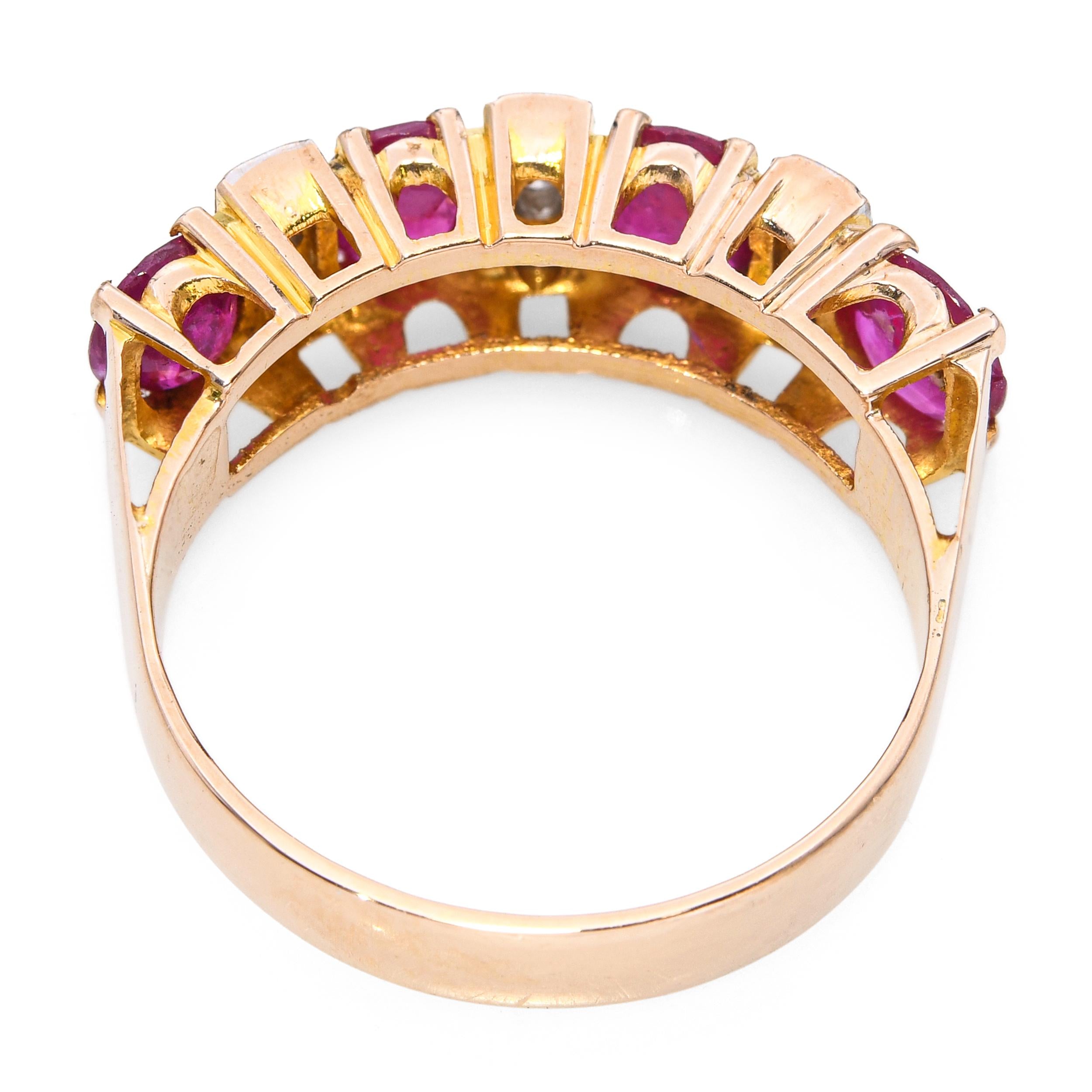 Vintage 14k Yellow Gold 1.50tcw Burmese Ruby and Diamond Half Band Ring