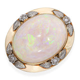 Antique Arts and Crafts 14k Yellow Gold and Silver Opal Diamond Floral Brooch