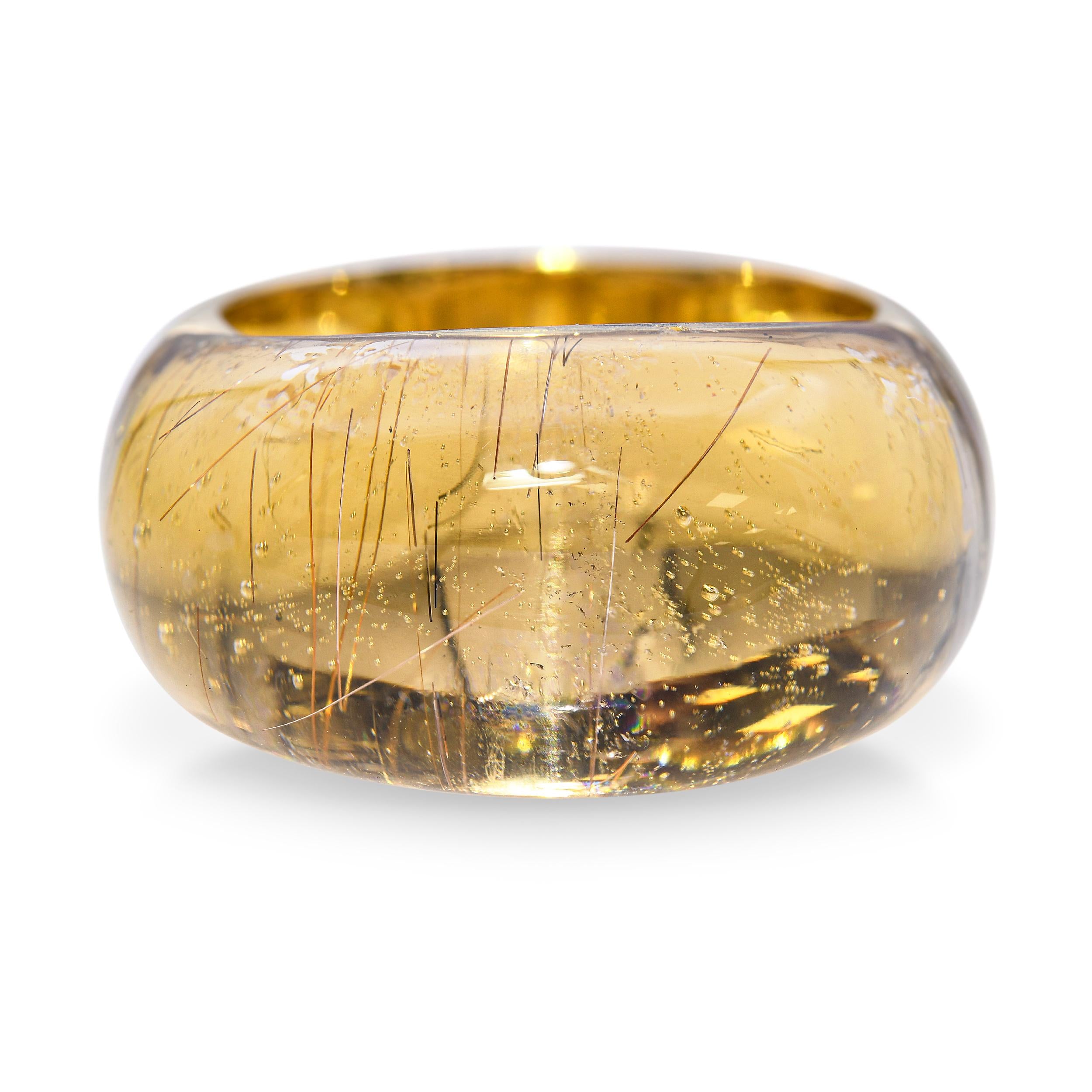 H Stern 18k Yellow Gold and Carved Rutilated Quartz Dome Ring
