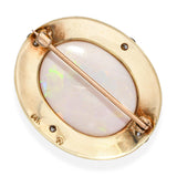 Antique Arts and Crafts 14k Yellow Gold and Silver Opal Diamond Floral Brooch