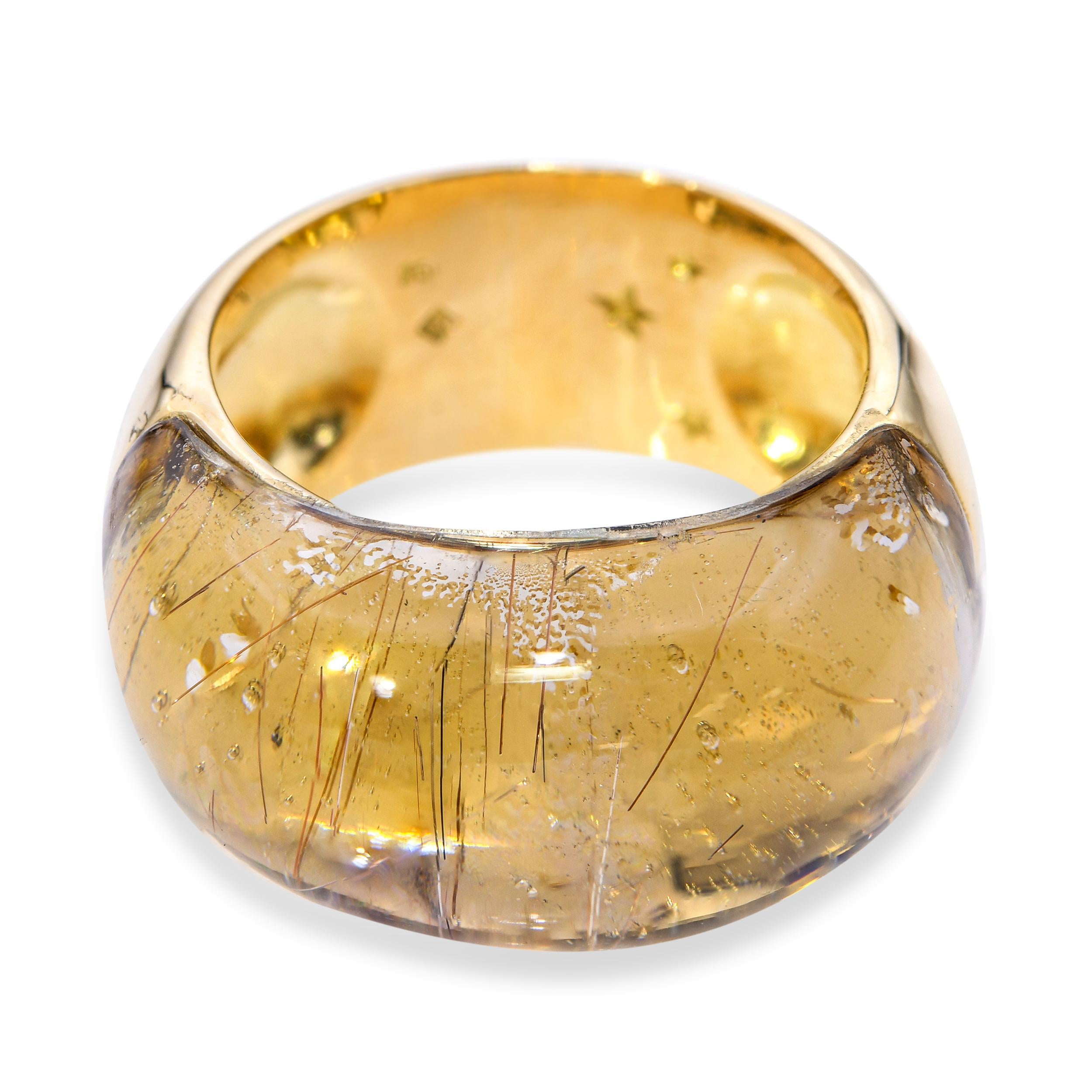 H Stern 18k Yellow Gold and Carved Rutilated Quartz Dome Ring