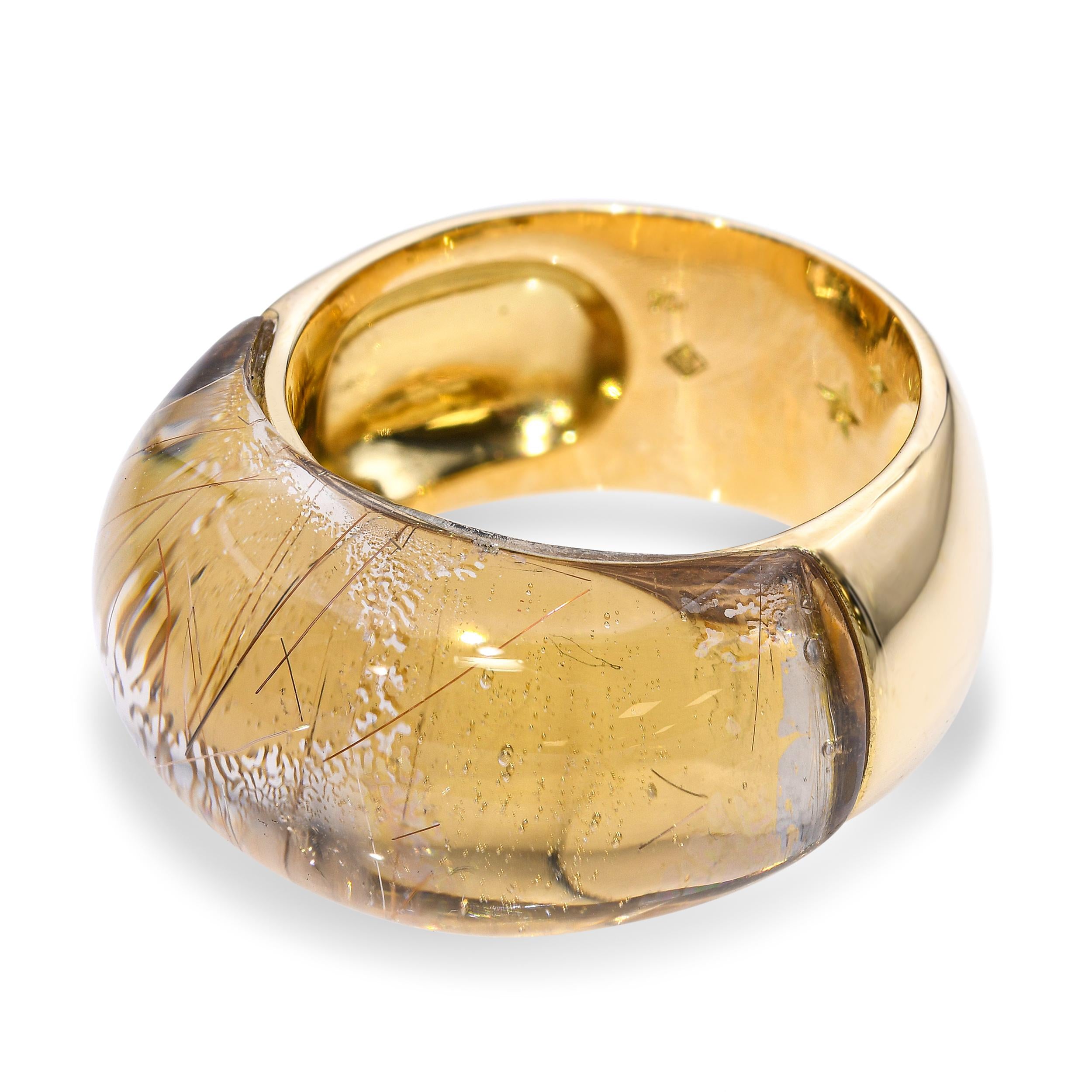 H Stern 18k Yellow Gold and Carved Rutilated Quartz Dome Ring