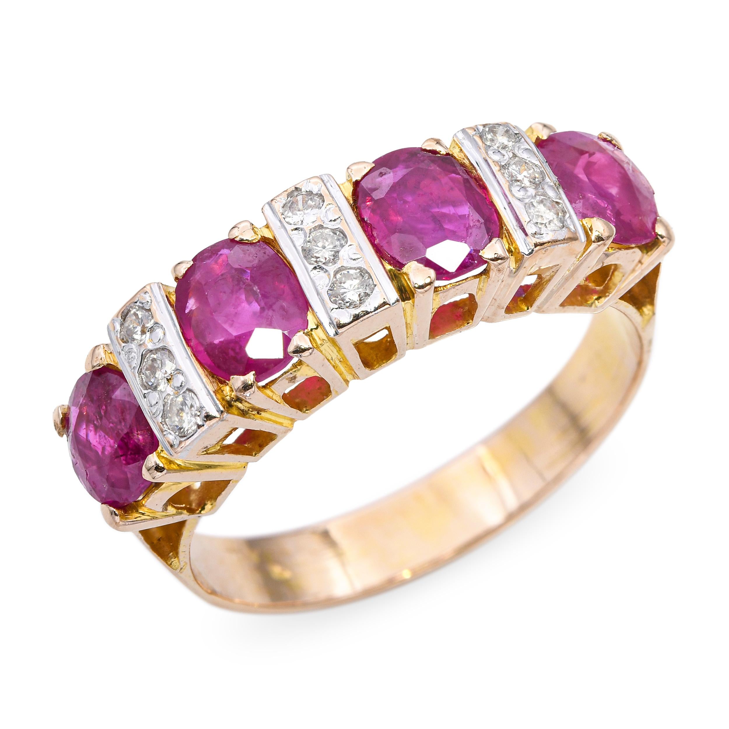 Vintage 14k Yellow Gold 1.50tcw Burmese Ruby and Diamond Half Band Ring
