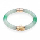 Vintage 14k Yellow Gold Jade Hinged Bangle Bracelet
