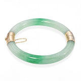 Vintage 14k Yellow Gold Jade Hinged Bangle Bracelet