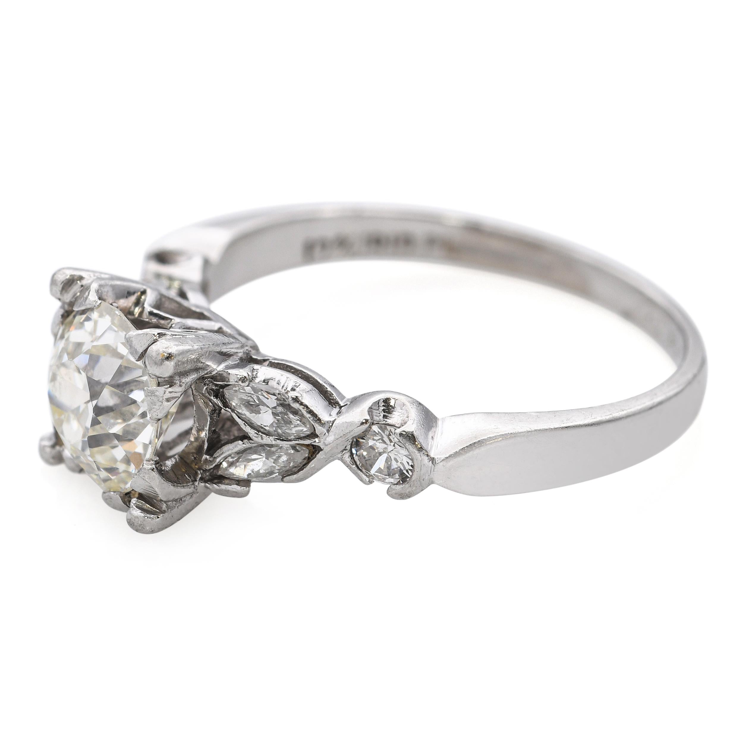 Vintage Platinum 1.35tcw Old European Cut Diamond Engagement Ring