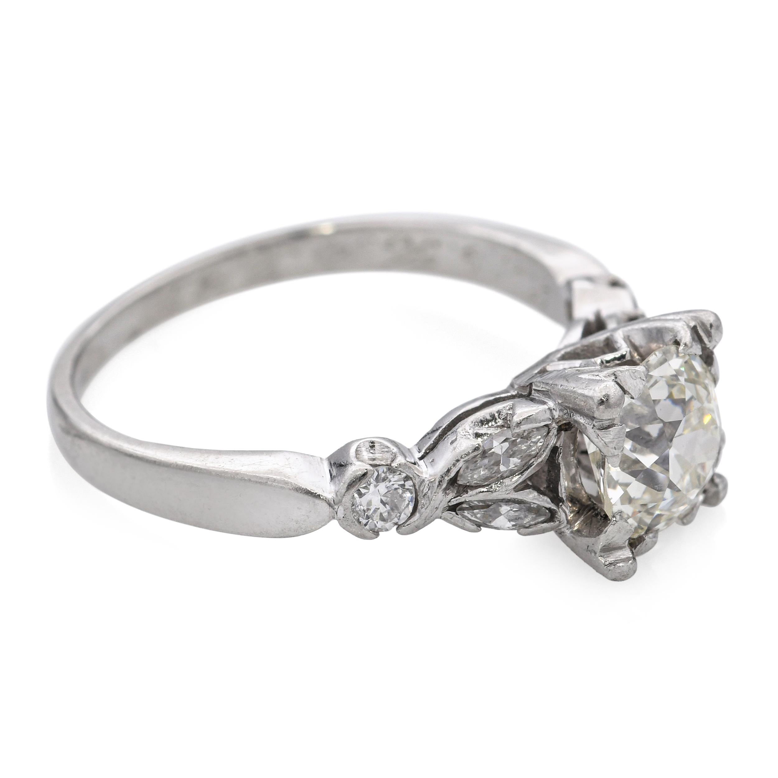 Vintage Platinum 1.35tcw Old European Cut Diamond Engagement Ring