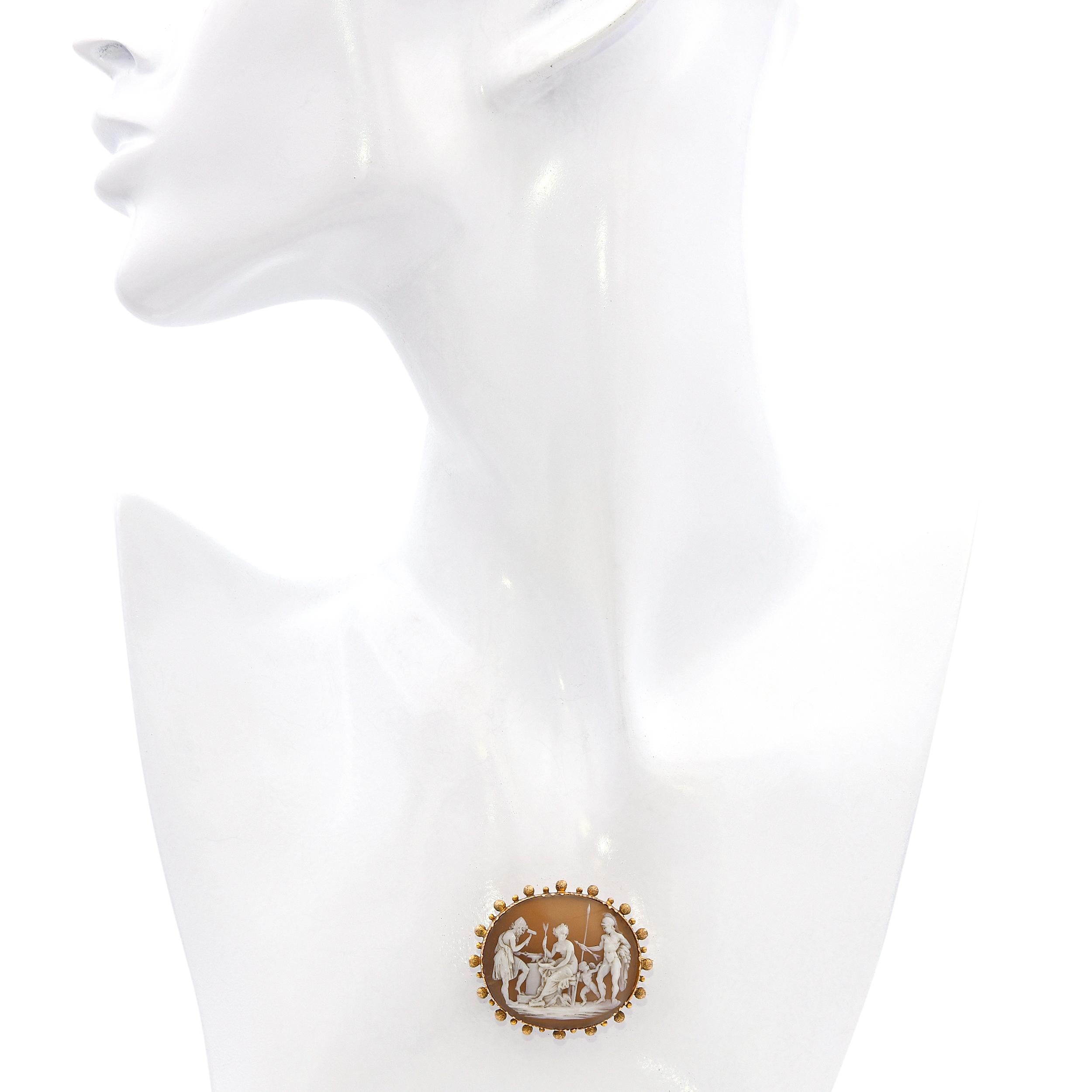 Antique 14k Yellow Gold Shell Cameo Vulcans Forge Venus with Husband Brooch