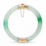 Vintage 14k Yellow Gold Jade Hinged Bangle Bracelet