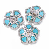 18k White Gold Carved Turquoise and 9.24tcw Diamond Flower Earring & Brooch Set