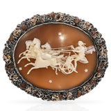 Antique Sterling Silver Cameo Night Comes Rushing Metaphor Brooch Pin