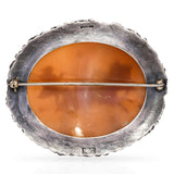 Antique Sterling Silver Cameo Night Comes Rushing Metaphor Brooch Pin