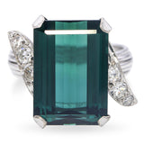 Vintage White Gold Diamond & 7.85ct Lagoon Tourmaline Ring