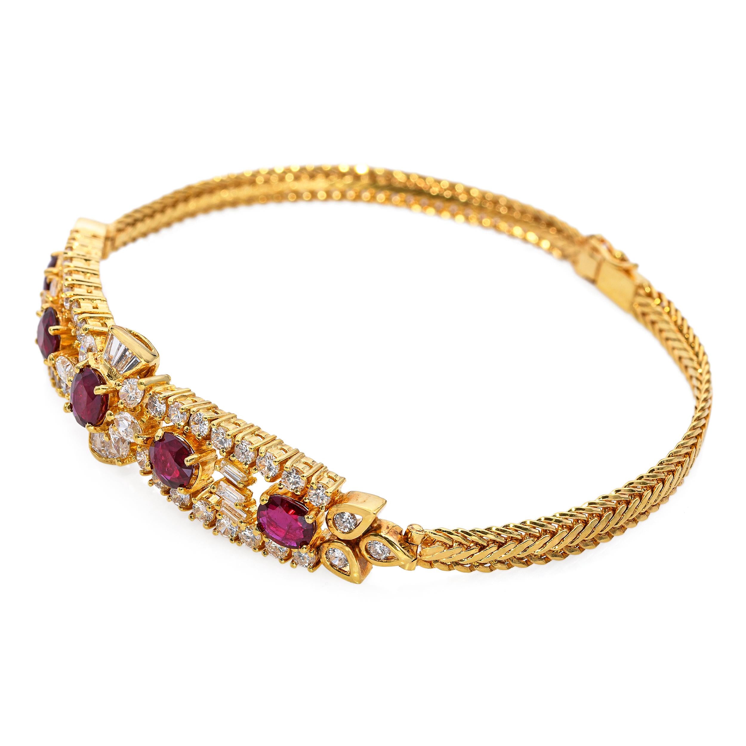 Vintage 18k Yellow Gold Ruby and Diamond Bracelet