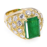 Vintage 18k Yellow Gold 3.22ct Brazilian Emerald and Diamond Pave Ring