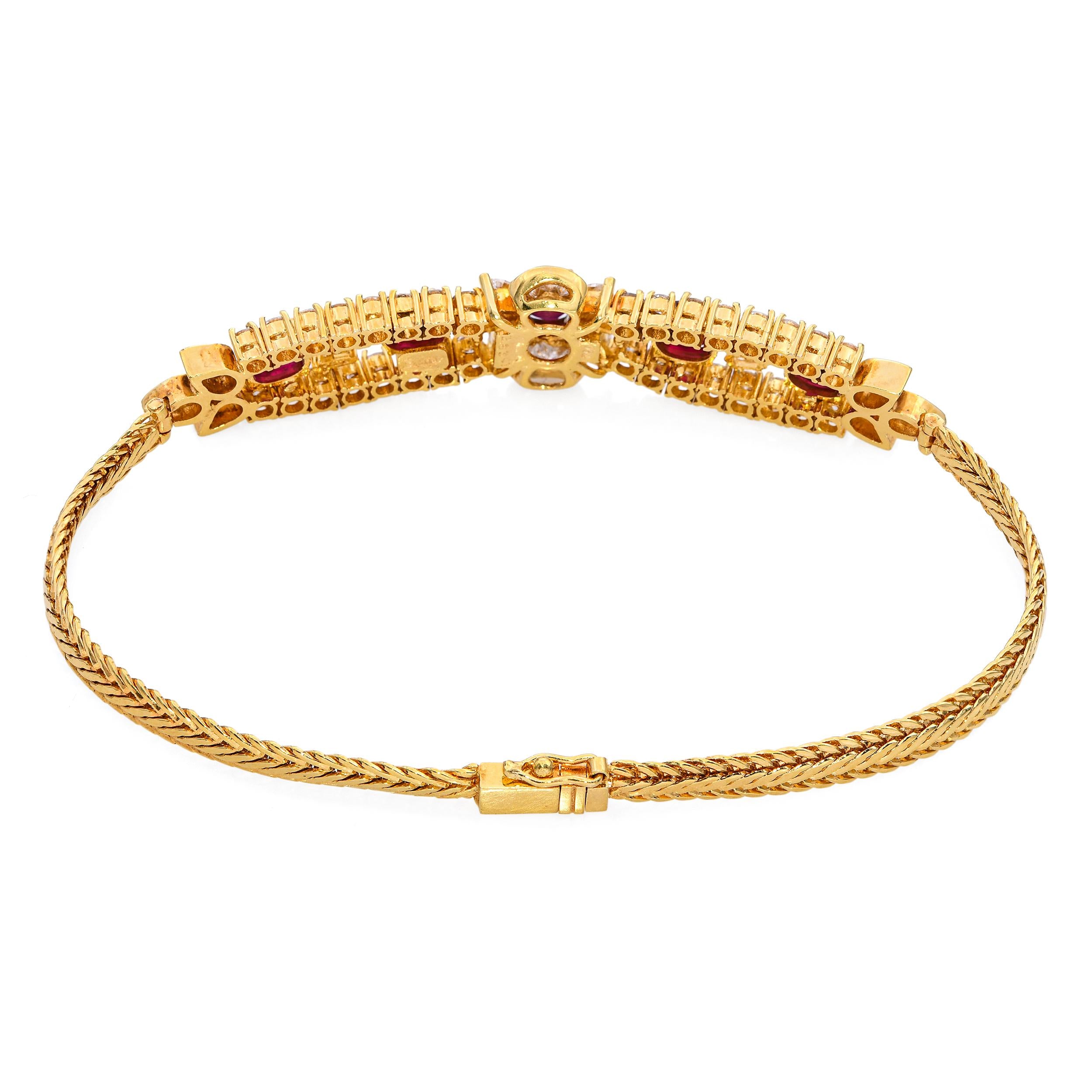 Vintage 18k Yellow Gold Ruby and Diamond Bracelet