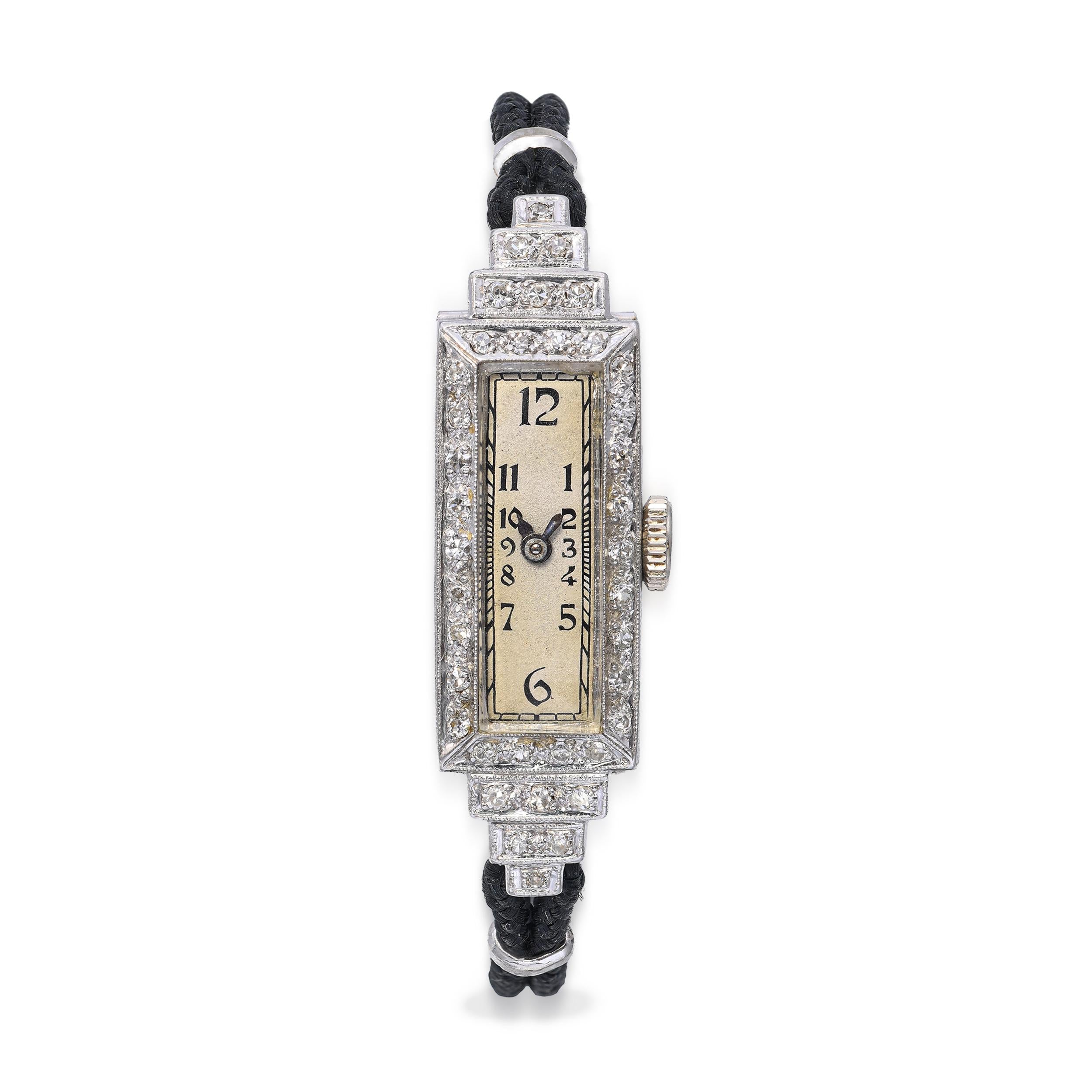 Art Deco Belvil 900 Platinum Diamond Hand Wind Watch