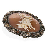 Antique Sterling Silver Cameo Night Comes Rushing Metaphor Brooch Pin