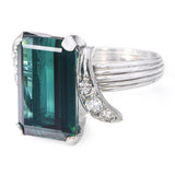 Vintage White Gold Diamond & 7.85ct Lagoon Tourmaline Ring