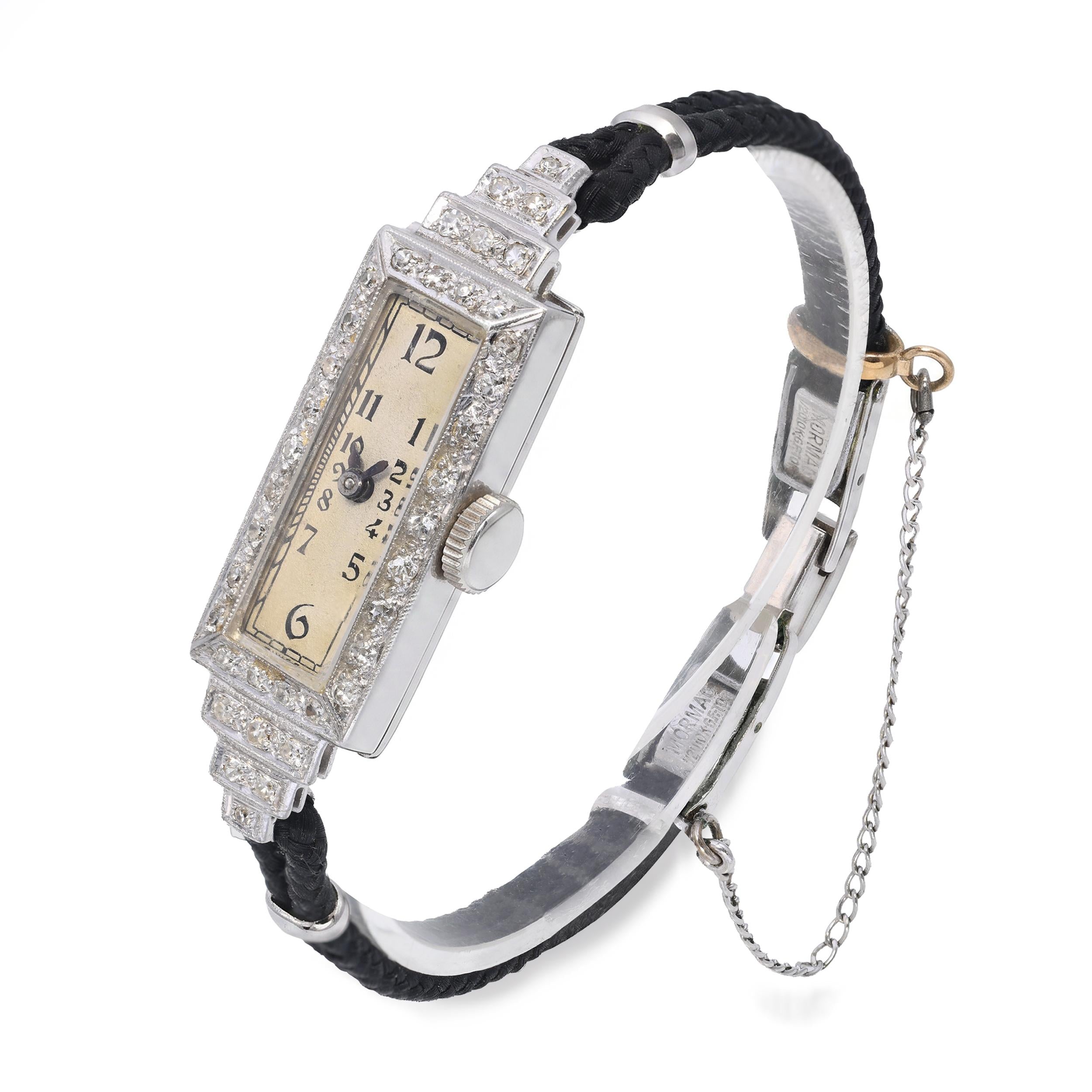 Art Deco Belvil 900 Platinum Diamond Hand Wind Watch