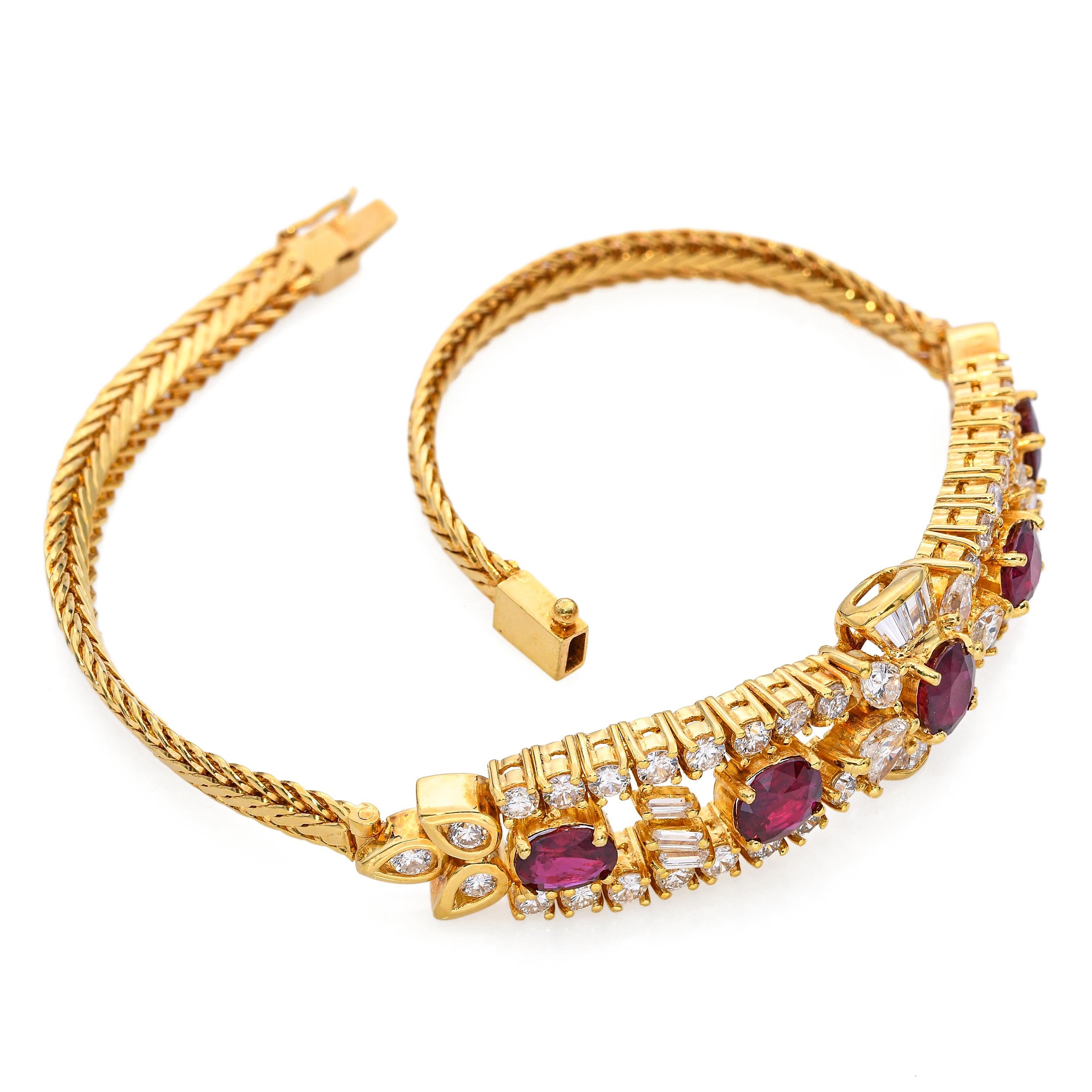Vintage 18k Yellow Gold Ruby and Diamond Bracelet