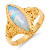Vintage 24k Gold Opal Asian Floral Detail Ring
